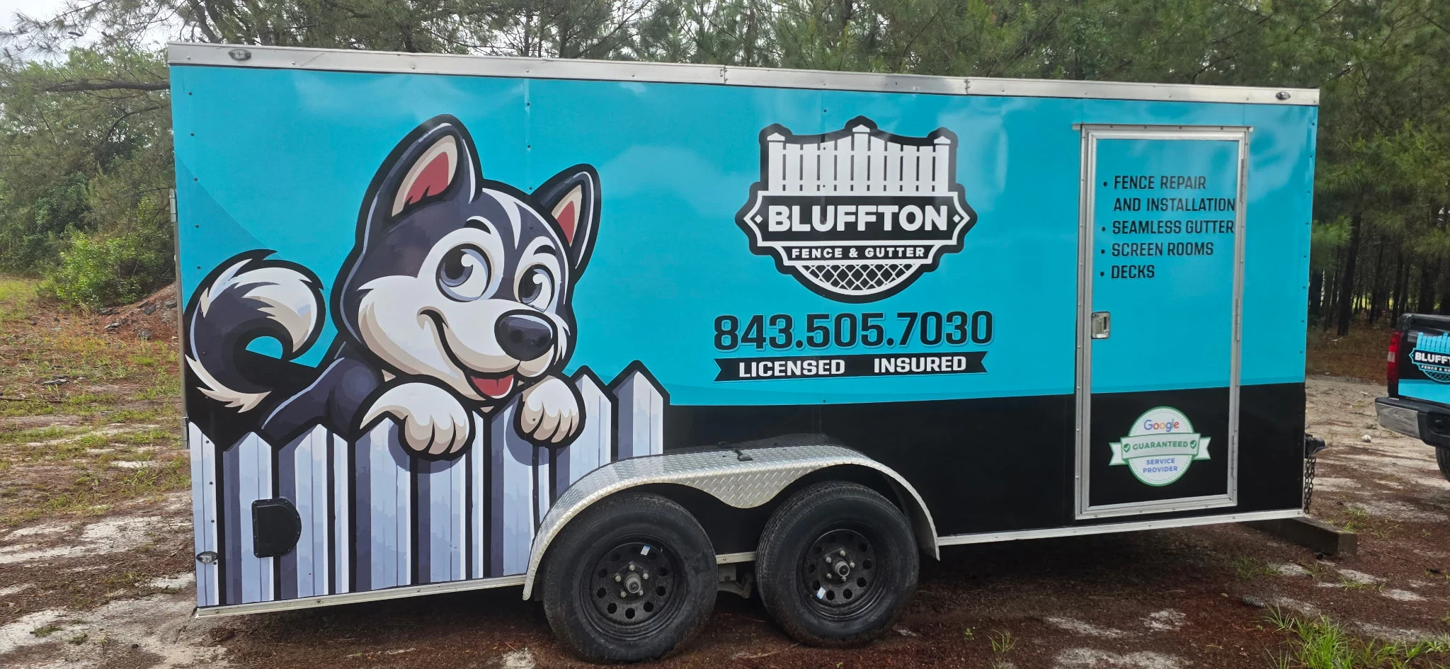Bluffton Fence & Gutter branded trailer